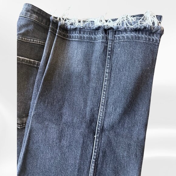 AMO AVA Crop Jeans 29 Raven Black Raw Hem Frayed High Rise Denim USA Made - Picture 10 of 17